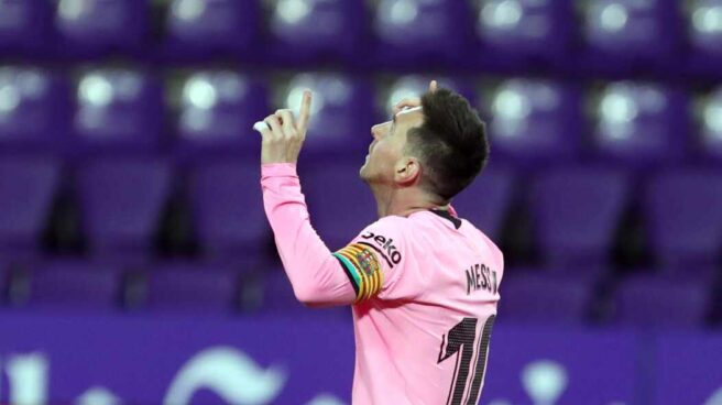 Lionel Messi celebrando su gol 644 con el FC Barcelona