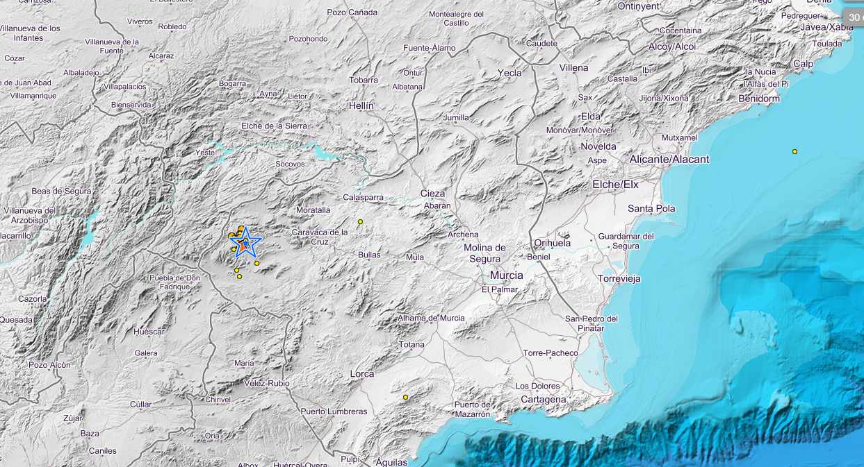 Murcia registra nueve terremotos este miércoles, uno de ellos de 3,1