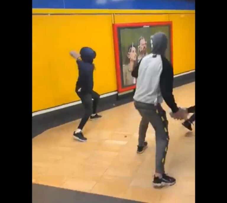 Encapuchados revientan a pedradas carteles de Vox en el Metro