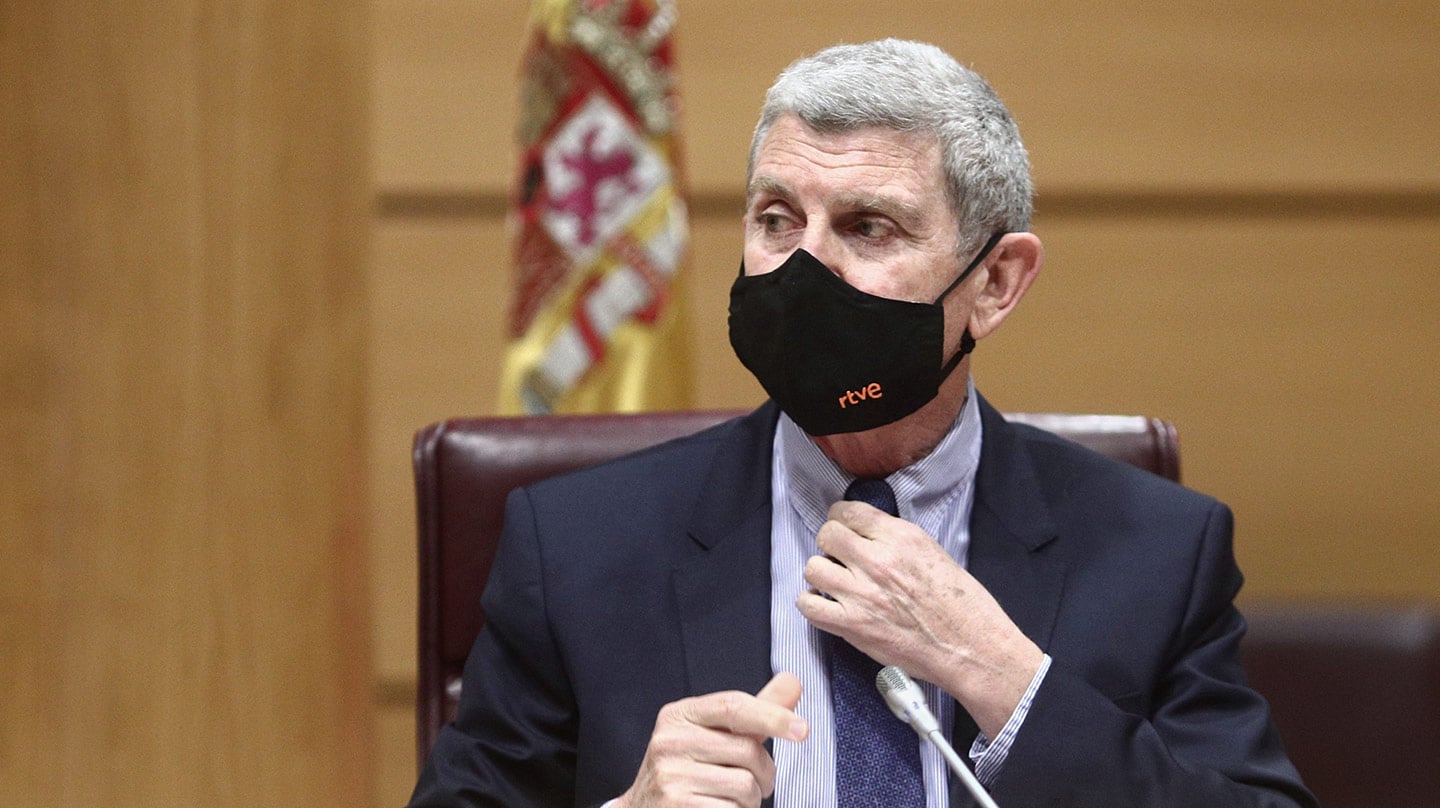 El presidente de la Corporación RTVE, José Manuel Pérez Tornero, en una reciente comparecencia en el Senado.