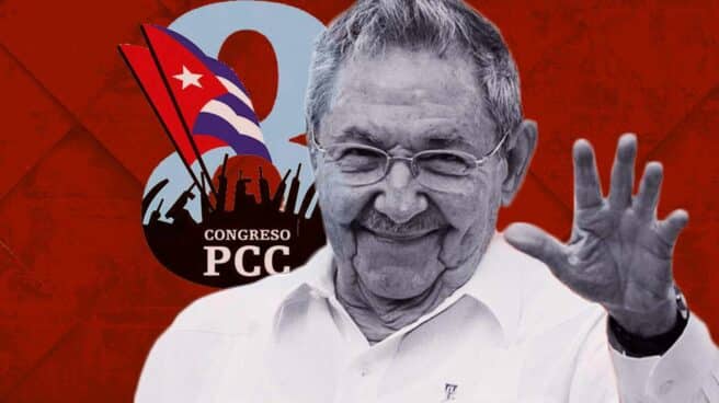 raul-castro-congreso-cuba Imagen de Raúl Castro con el logo de el octavo congreso del PCC