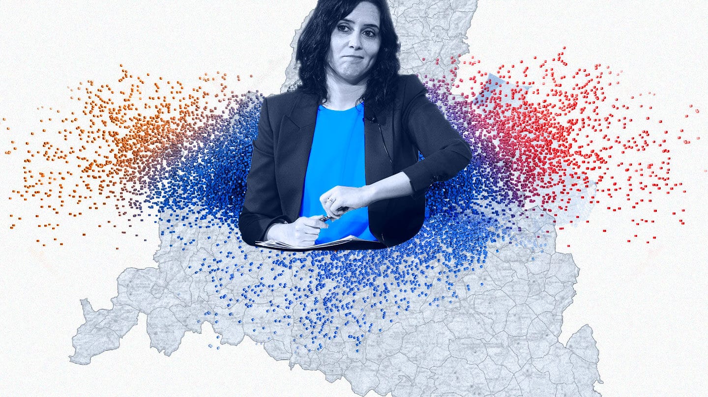 Imagen de Isabel Díaz Ayuso sobre un mapa de la comunidad de Madrid