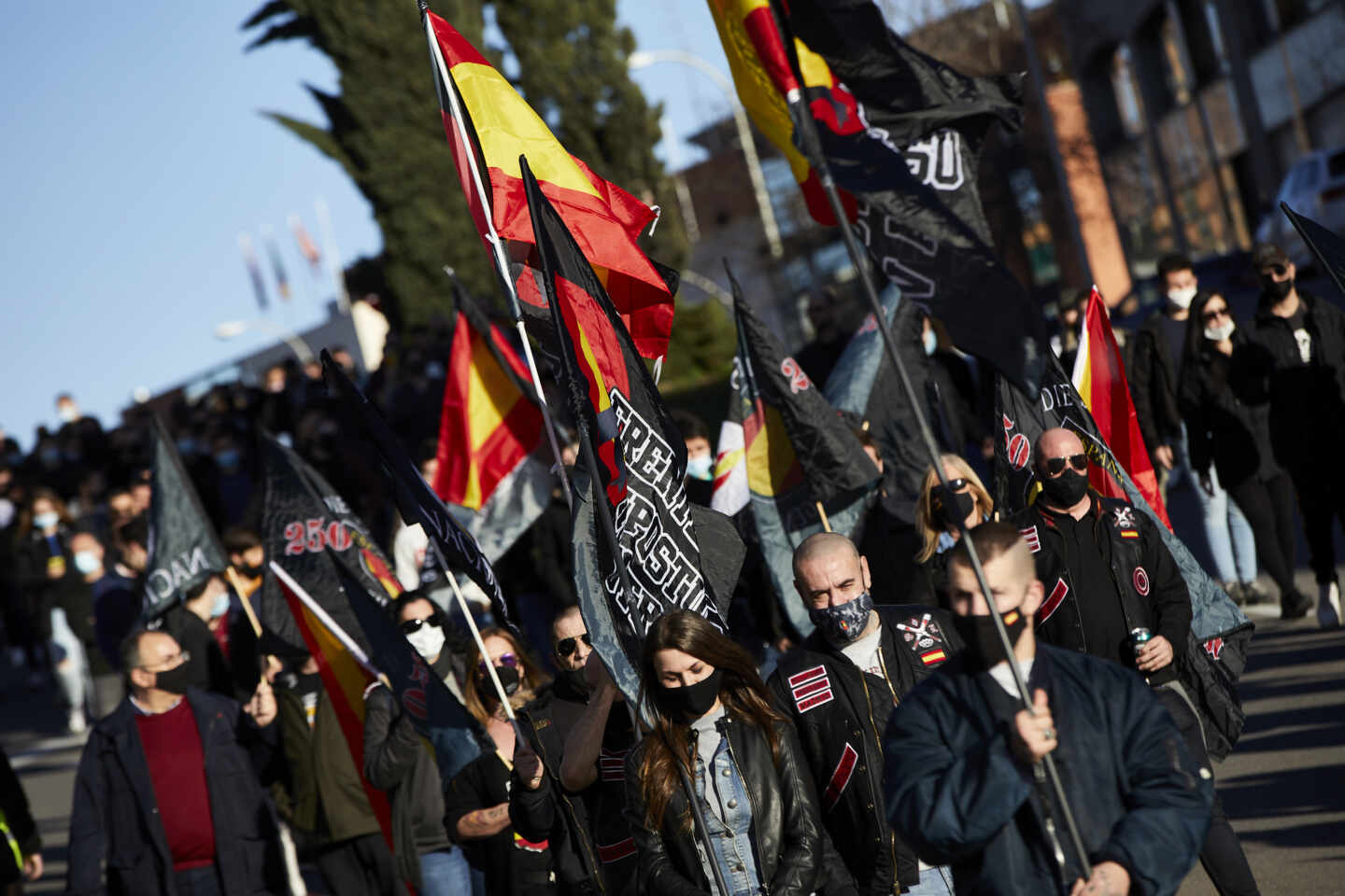 Varias personas participan en una marcha neonazi por la División Azul en Madrid