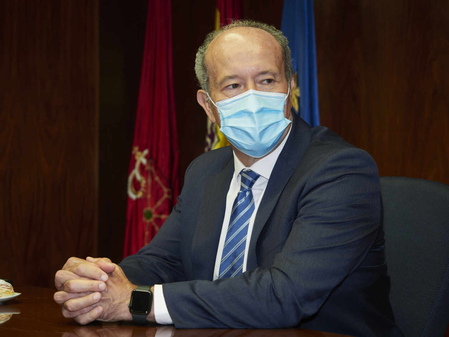 El ministro de Justicia, Juan Carlos Campo, durante una reunión con la Sala de Gobierno del Tribunal Superior de Justicia de Navarra