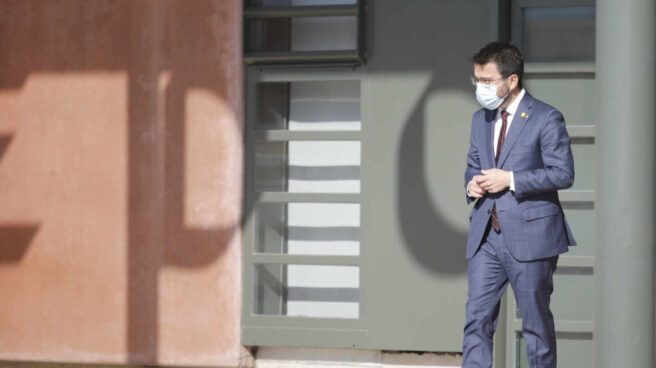 El president de la Generalitat, Pere Aragonès, a su salida de la cárcel de Lledoners.