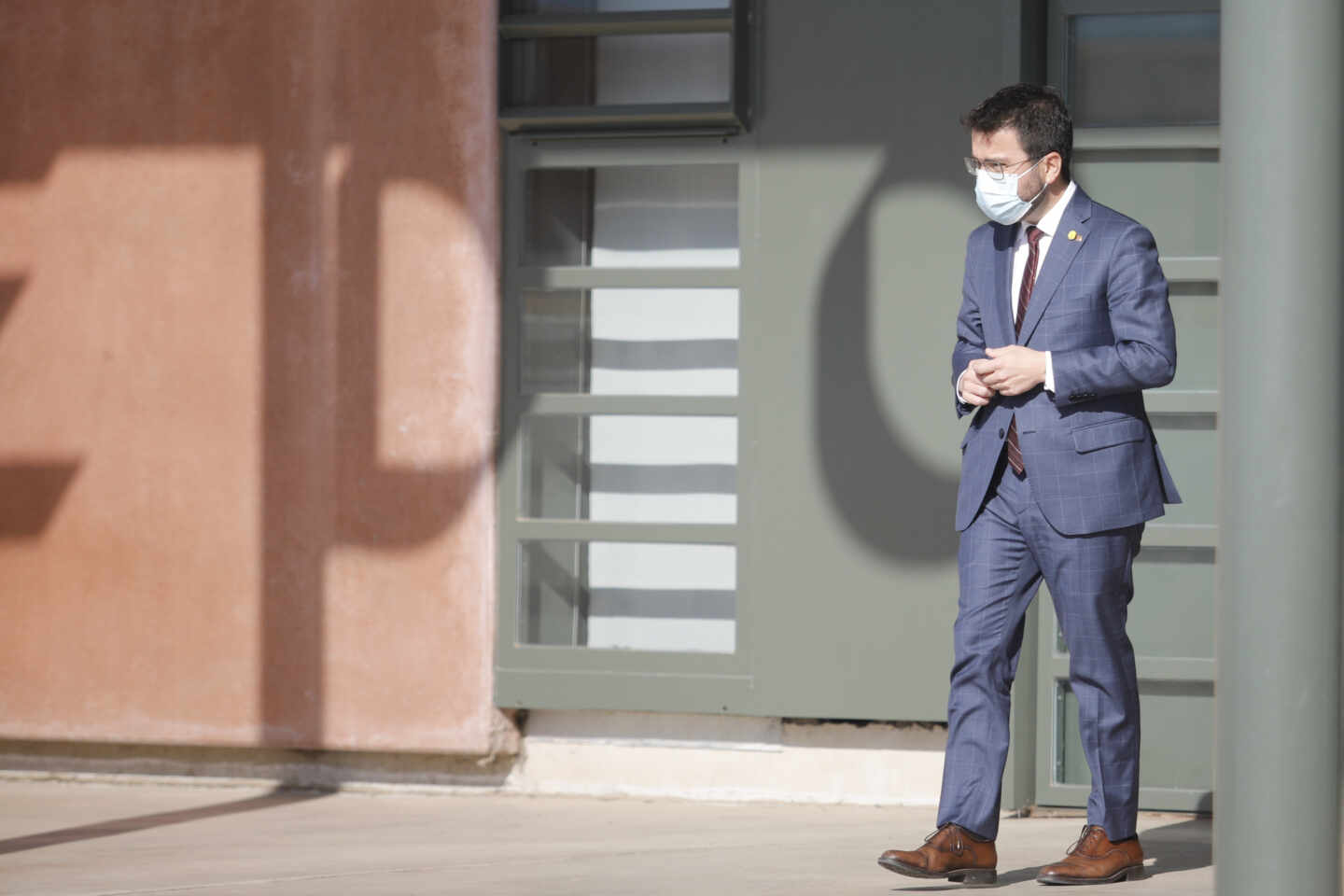 El president de la Generalitat, Pere Aragonès, a su salida de la cárcel de Lledoners.