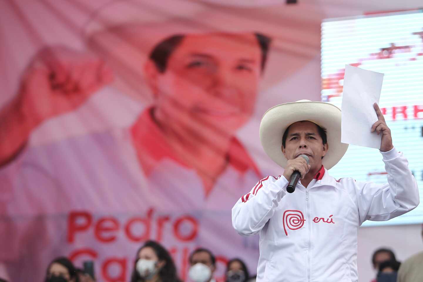 Pedro Castillo, candidato de Perú Libre, en un mitin