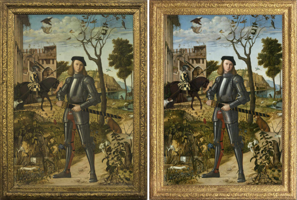 A la izquierda, el cuadro antes de ser restaurado; a la derecha, el trabajo final