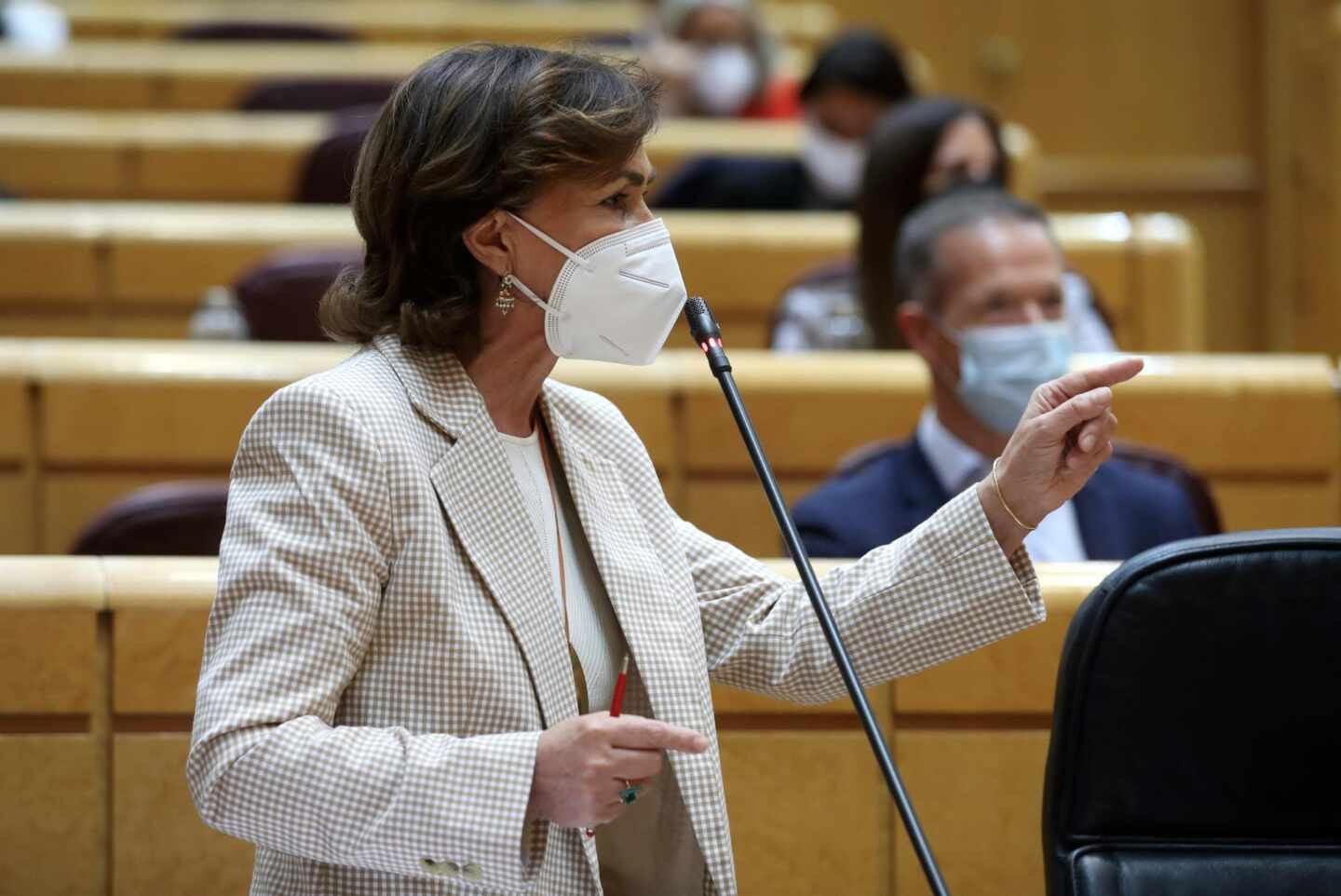 La vicepresidenta del Gobierno, Carmen Calvo, en el Senado.