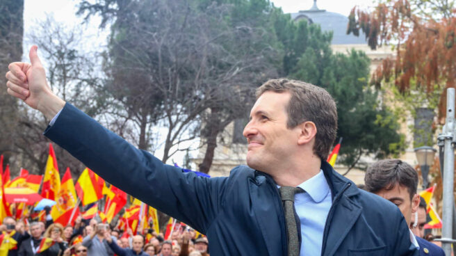 Fotografía de archivo. Pablo Casado en la manifestación de Colón del 10 de febrero de 2019. Fotografía de archivo. Pablo Casado en la manifestación de Colón del 10 de febrero de 2019.