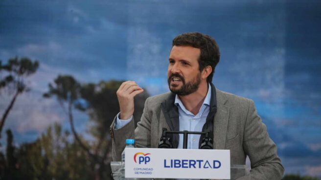 El presidente del PP, Pablo Casado, durante un acto de campaña.