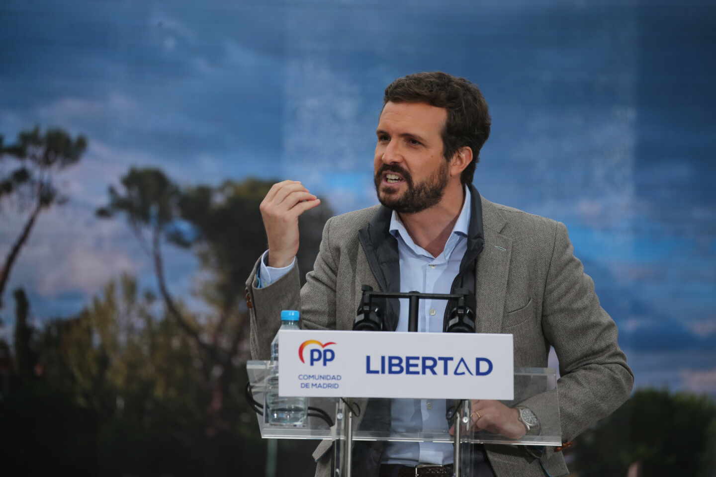 El presidente del PP, Pablo Casado, durante un acto de campaña.
