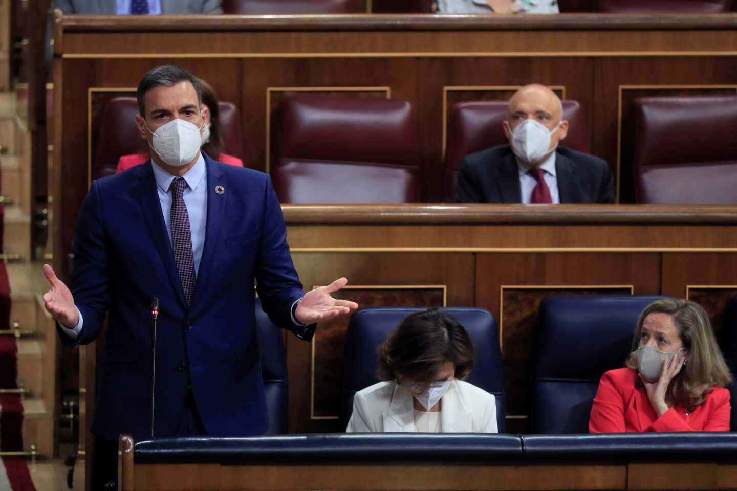 El presidente del Gobierno, Pedro Sánchez, durante su intervención en la sesión de control al Ejecutivo