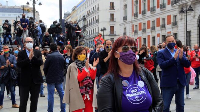 Gabilondo, Calvo, Iglesias y Ábalos, en la manifestación del 1-M.