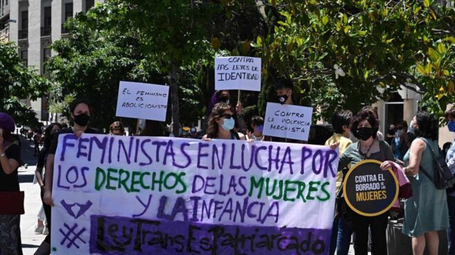 Un grupo de feministas protesta ante el Congreso de los Diputados contra la 'Ley Trans'. Un grupo de feministas protesta ante el Congreso de los Diputados contra la 'Ley Trans'.