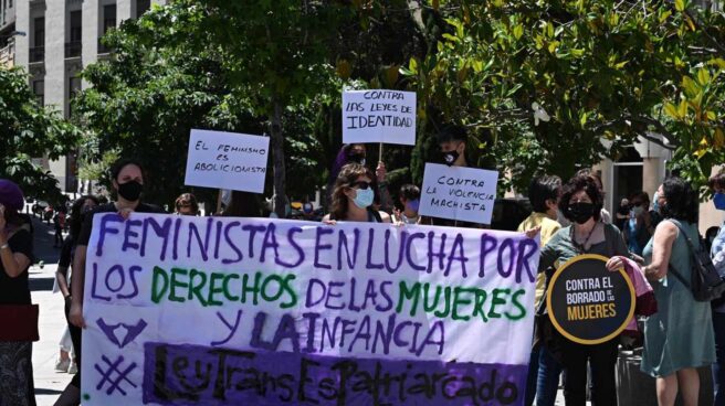 Un grupo de feministas protesta ante el Congreso de los Diputados contra la 'Ley Trans'.