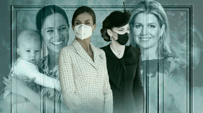 letizia-maxima-kate-meghan-archie Imagen de un montaje con Megan Markle y su hijo Archie, la reina Letizia, Kate Middleton y Máxima de los Países Bajos