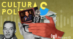 Imagen del Podcast culturas políticas con un montaje de uan cabeza partida de la que salen medios de comunicación y la cara de Walter Lippman a la izquierda
