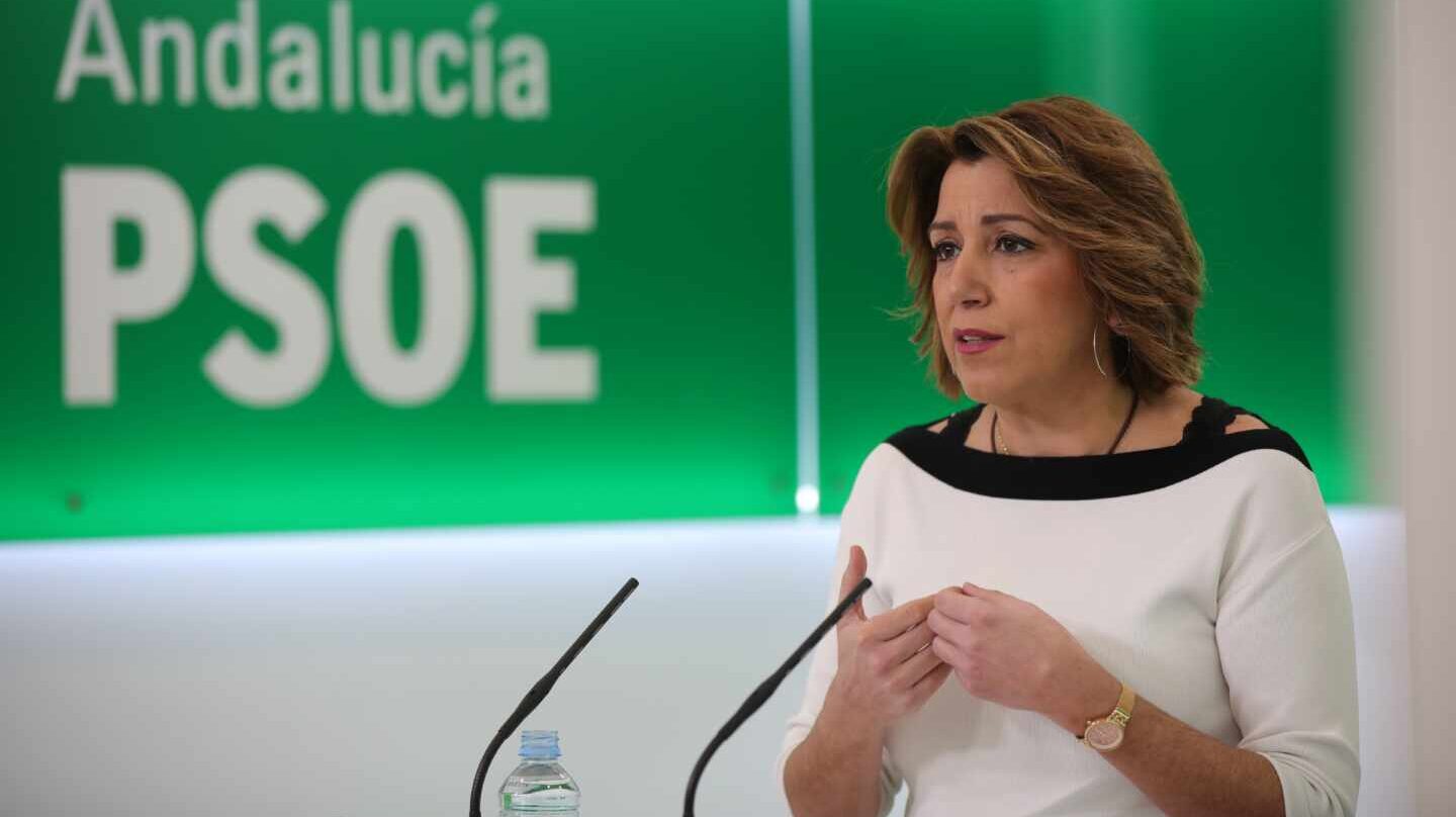 Susana Díaz, en una comparecencia informativa en la sede del PSOE andaluz.