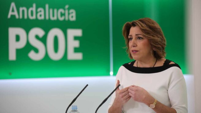 Susana Díaz, en una comparecencia informativa en la sede del PSOE andaluz.