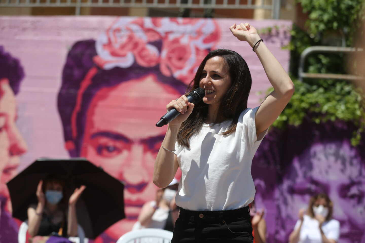 La ministra de Derechos Sociales, Ione Belarra, durante un acto de su campaña para liderar Podemos en Getafe (Madrid)