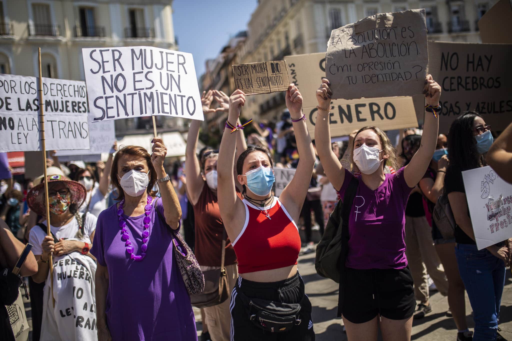 Protesta de organizaciones feministas contra la ley Trans, en el centro de Madrid el pasado sábado