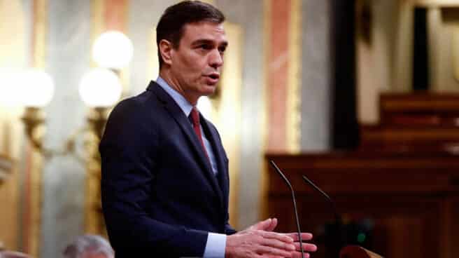 Fotografía del presidente del Gobierno, Pedro Sánchez, interviniendo en el Congreso de los Diputados.