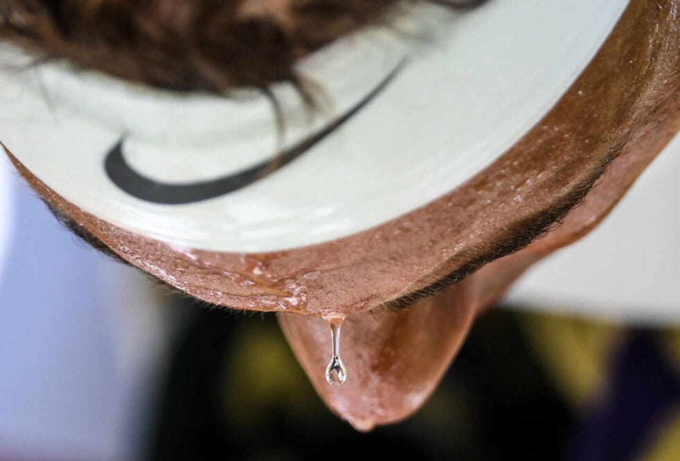 Una gota de sudor se desprende de la frente de Nadal en el torneo de Wimbledon 2017