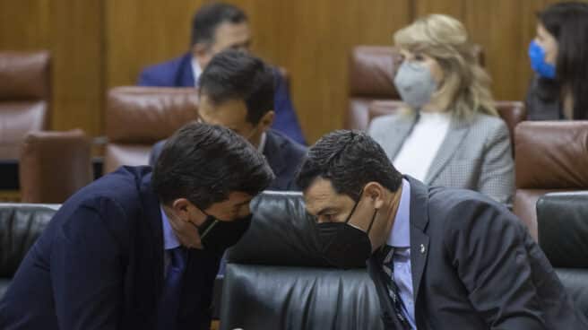 El presidente de la Junta de Andalucía, Juanma Moreno; y el vicepresidente, Juan Marín. El presidente de la Junta de Andalucía, Juanma Moreno; y el vicepresidente, Juan Marín.