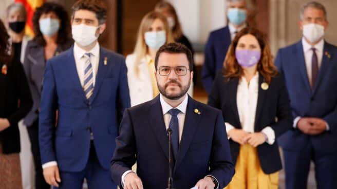 Pere Aragonès comparece junto al resto del Govern para valorar los indultos.