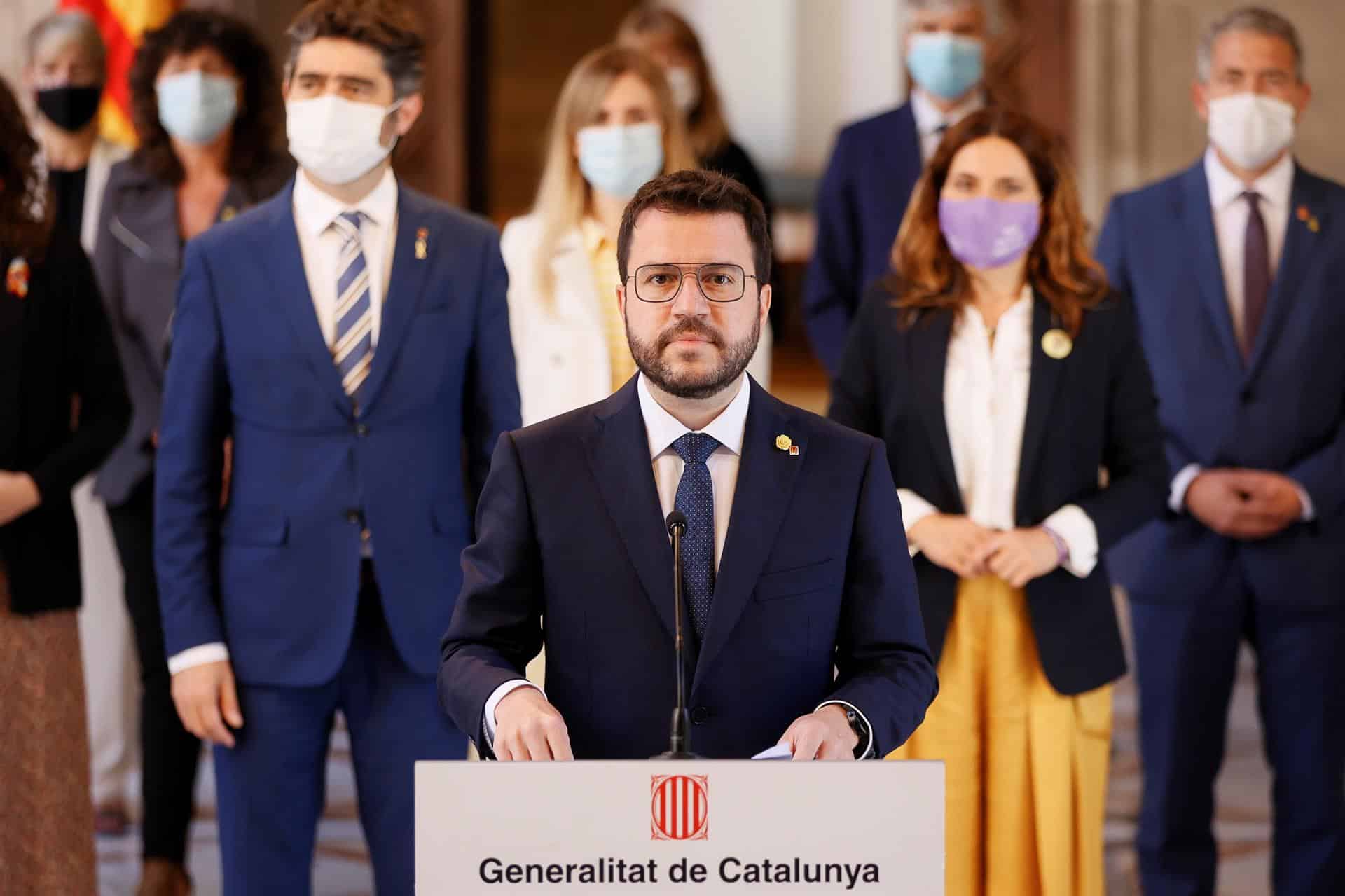 Pere Aragonès comparece junto al resto del Govern para valorar los indultos.