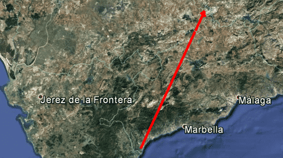 Recorrido de la bola de fuego que ha sobrevolado la provincia de Málaga.