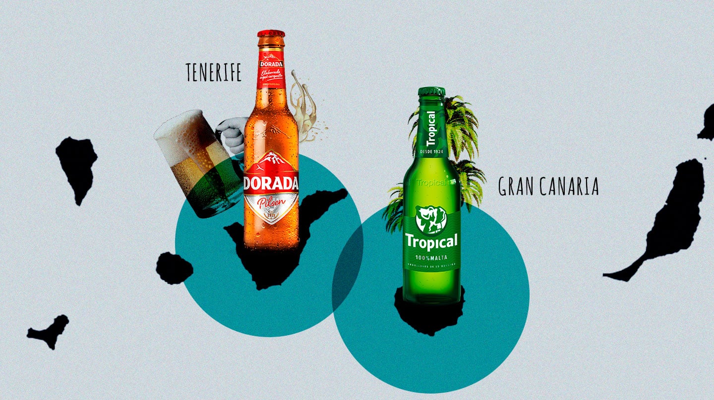 Imagen de las dos cervezas que triunfan en Canarias, Dorada y Tropical