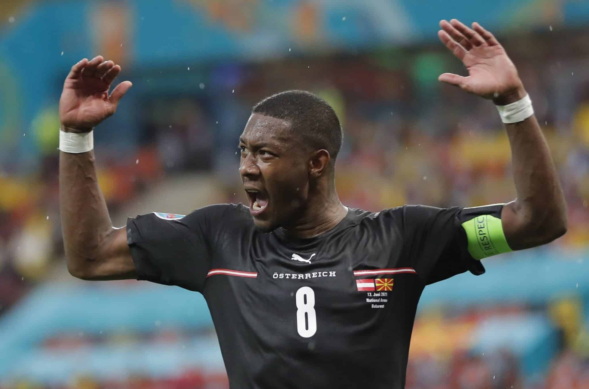 David Alaba celebra la victoria de Austria contra Macedonia del Norte en la Eurocopa