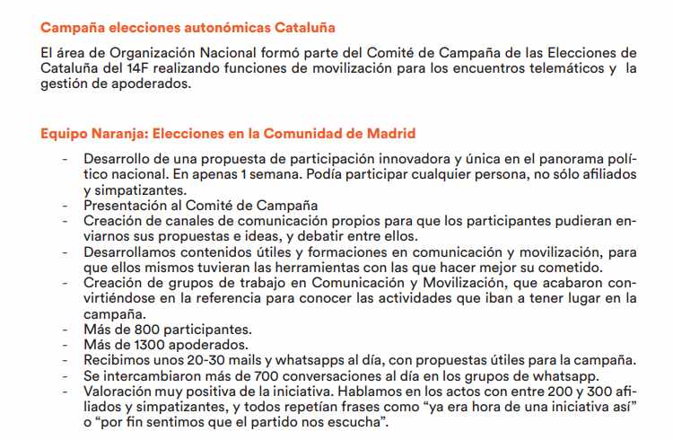 Fragmento del 'Informe de Actividad' de Cs. 