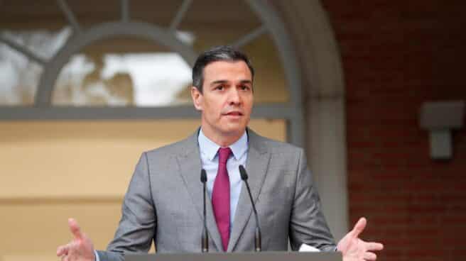 El presidente del Gobierno, Pedro Sánchez, durante el anuncio de los indultos en el Palacio de la Moncloa.