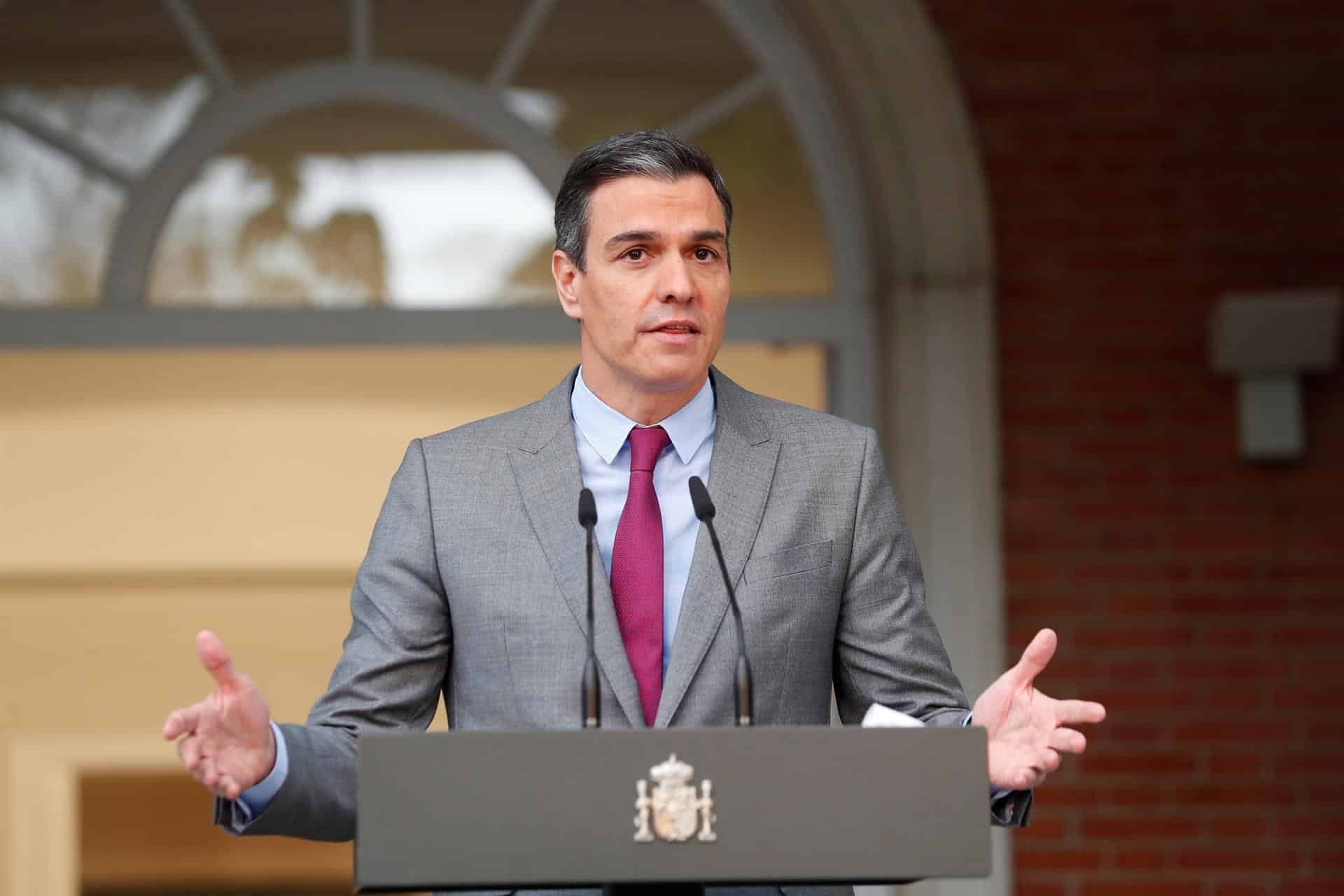 El presidente del Gobierno, Pedro Sánchez, durante el anuncio de los indultos en el Palacio de la Moncloa.