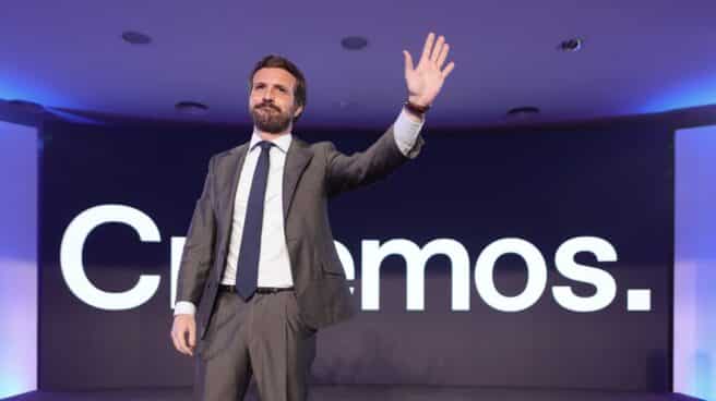 El líder del PP, Pablo Casado, en el acto de presentación de la Convención Nacional de octubre.