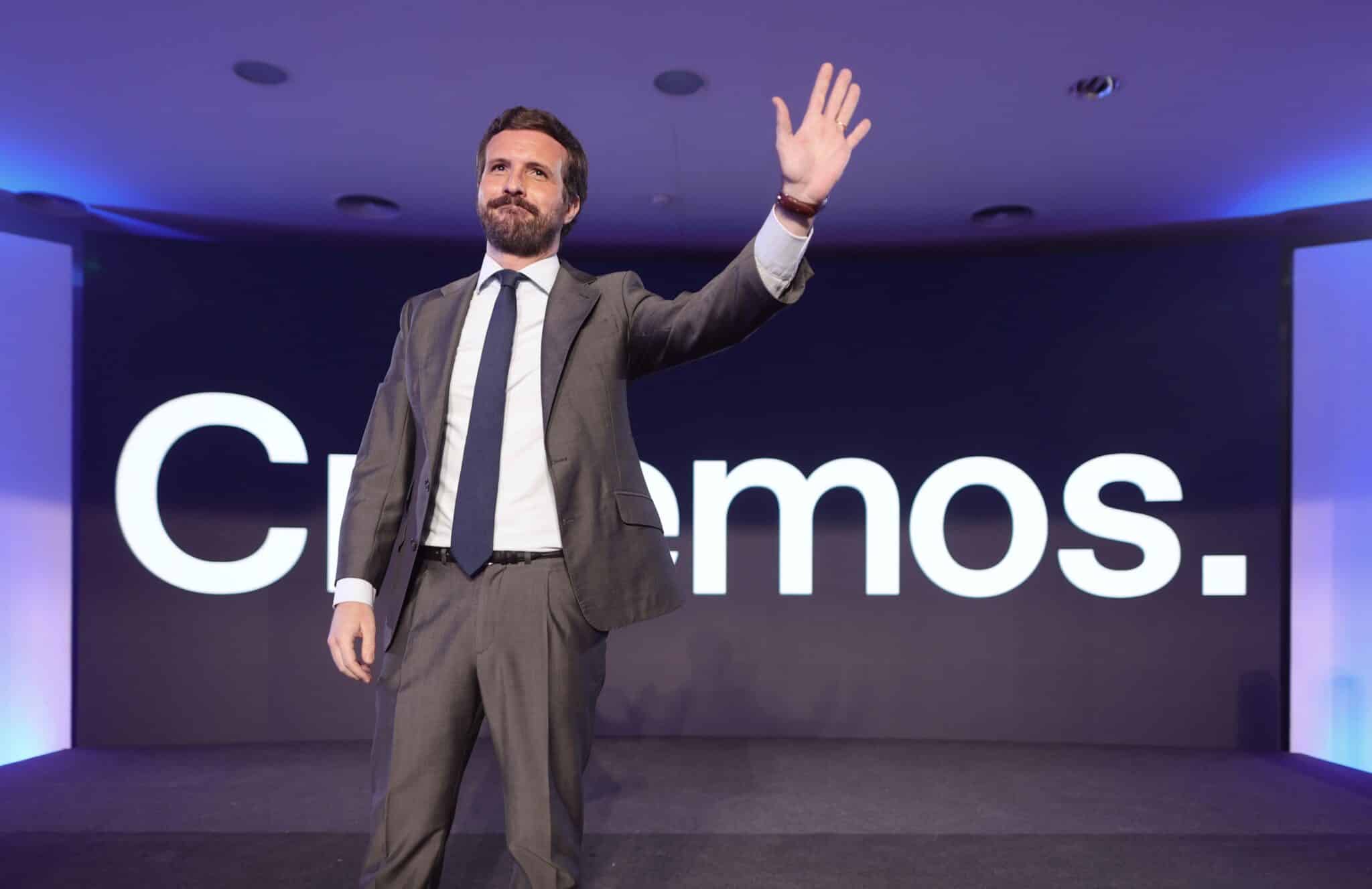 El líder del PP, Pablo Casado, en el acto de presentación de la Convención Nacional de octubre.