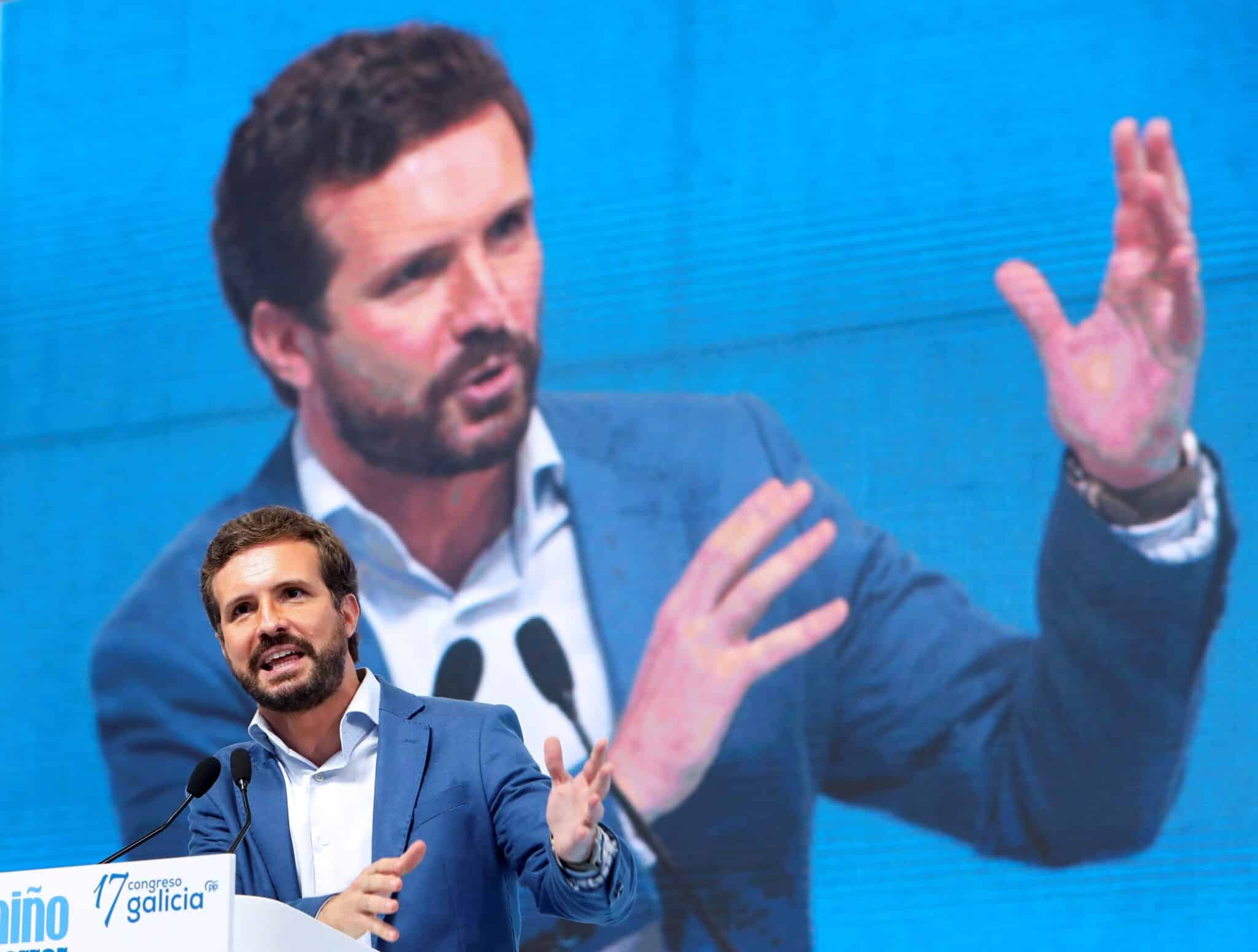 El líder del Partido Popular, Pablo Casado, clausura el último congreso del PP de Galicia.