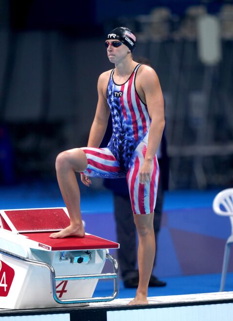 Kathleen Ledecky preparada para participar en una de las pruebas de los JJOO de Tokio 2020