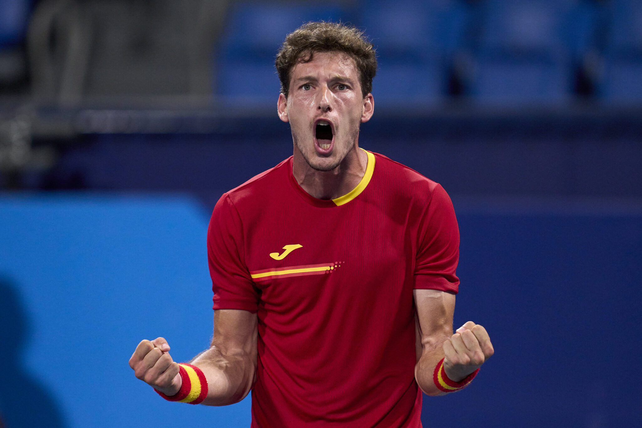 Pablo Carreño celebra la victoria frente a Medvedev en Tokio 2020