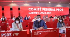 Sánchez junto a Cristina Narbona y Adriana Lastra en el Comité ejecutivo del PSOE de este sábado