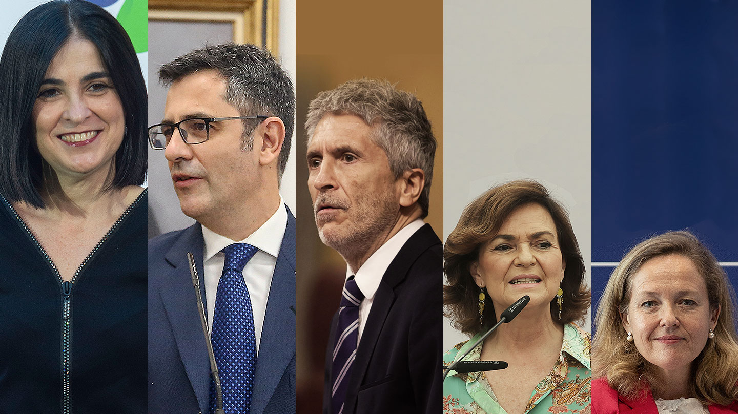 De izquierda a derecha, Carolina Darias, Félix Bolaños, Fernando Grande-Marlaska, Carmen Calvo y Nadia Calviño.