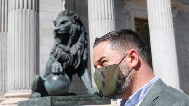 El presidente de Vox, Santiago Abascal, frente al Congreso de los Diputados