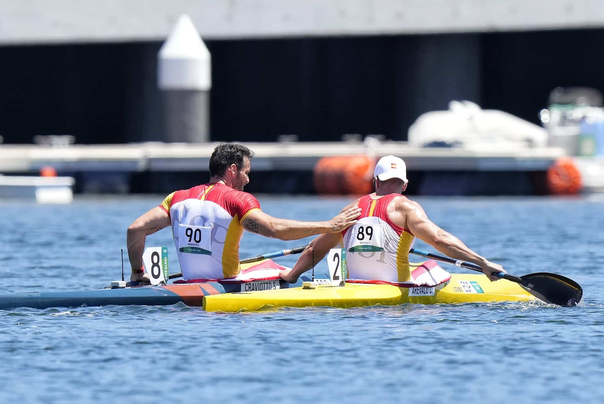 Saúl Craviotto y Carlos Arévalo, tras la final del K1-200