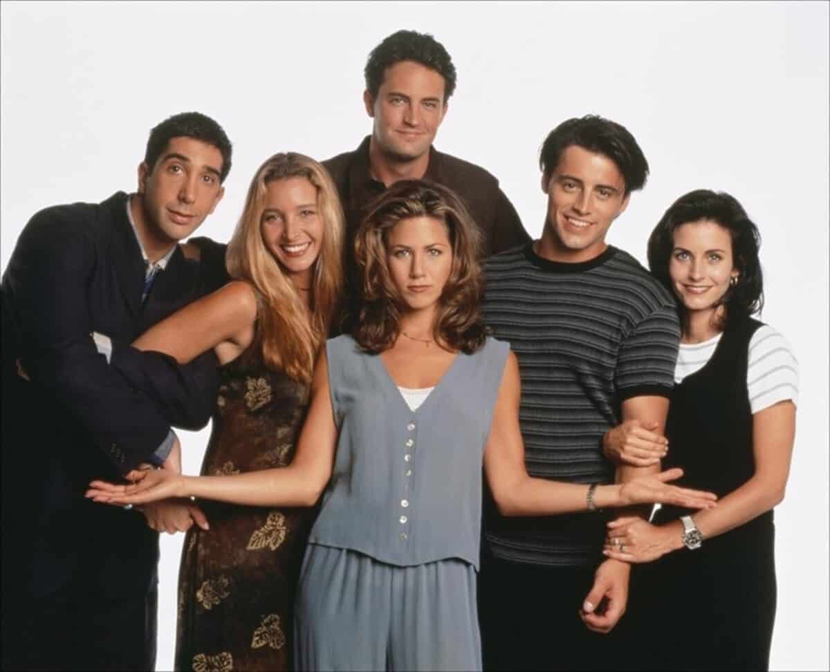 Cartel de los protagonistas de Friends con Jennifer Aniston, Rachel y David Schwimmer, Ross