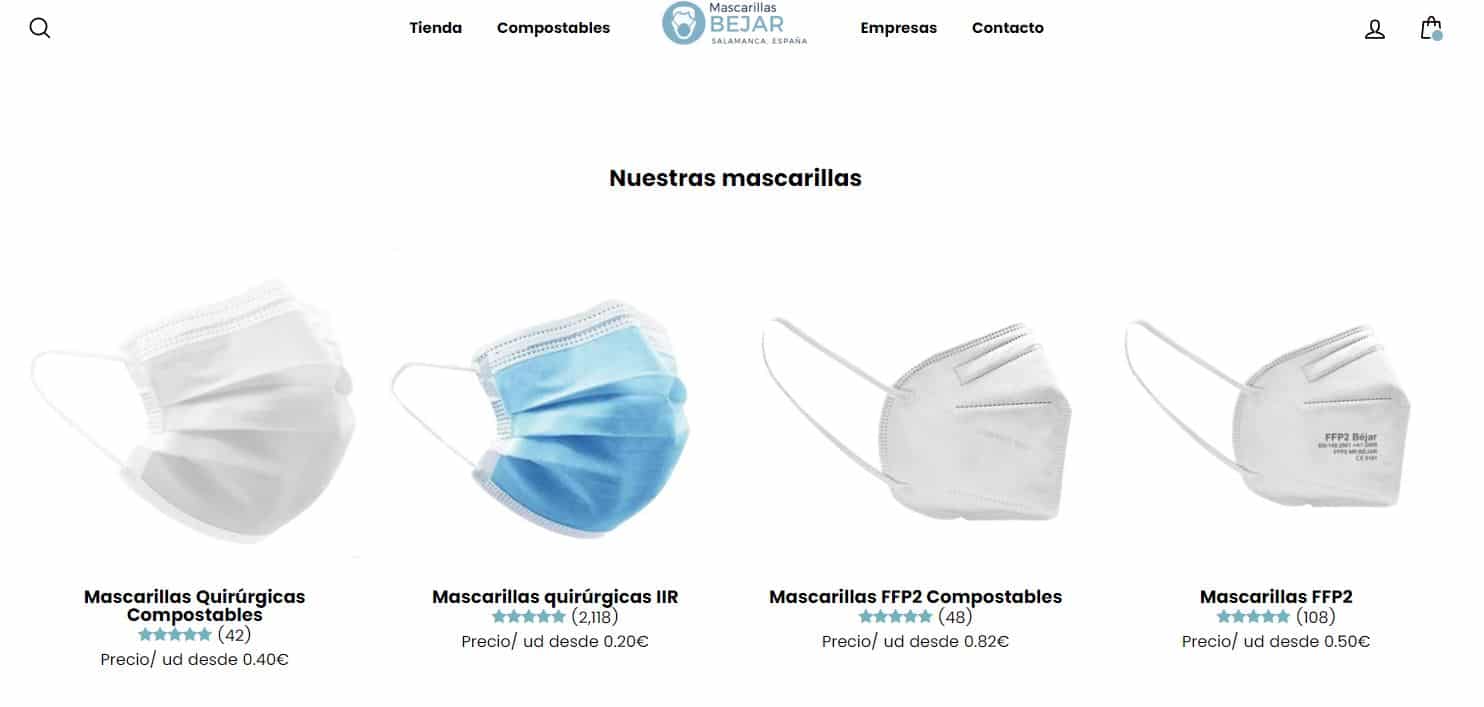 Mascarillas Béjar ignora dos solicitudes de Sanidad de retirar mascarillas quirúrgicas de su web