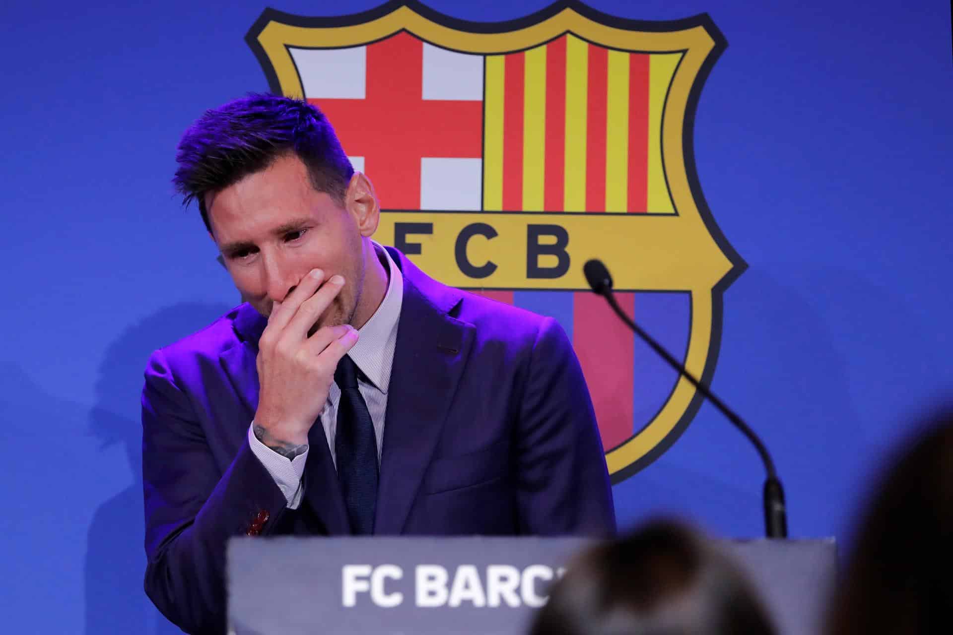 Lionel Messi en la rueda de prensa de su despedida.