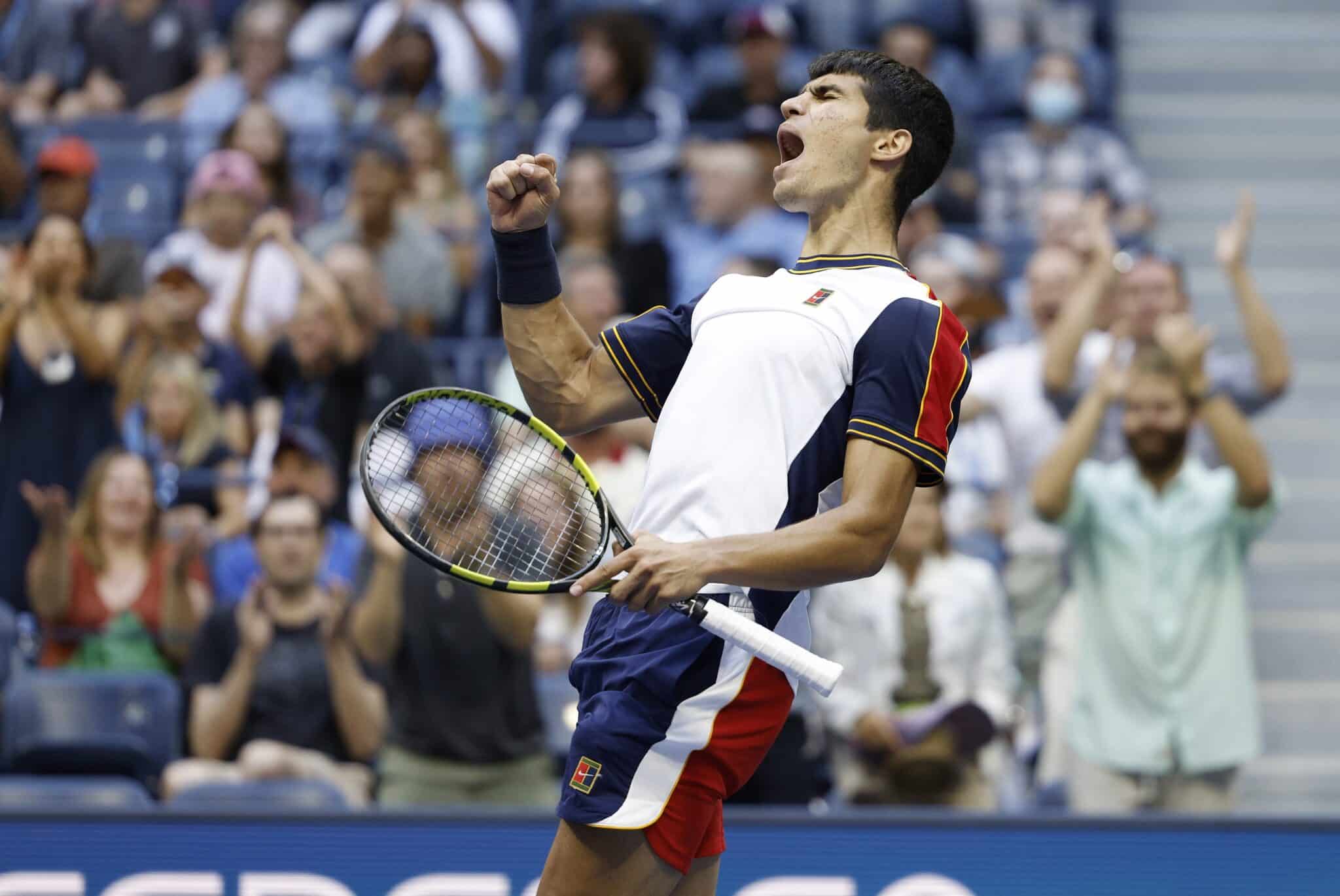 El tenista español Carlos Alcaraz celebra un punto en el US Open